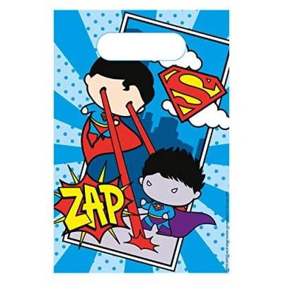 Image of amscan,Blue 9906888 Justice League Party Paper Loot Bags 8 Pack