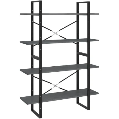 Image of vidaXL 4 Tier Book Cabinet Grey 100x30x140 cm Solid Pine Wood