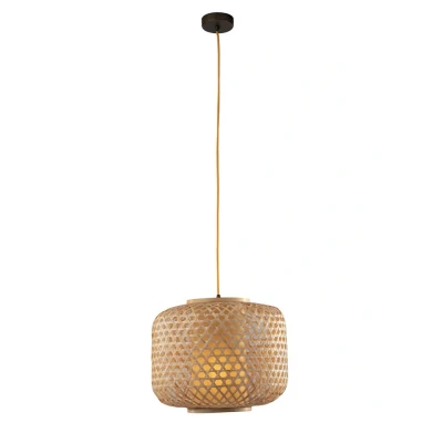 Image of ZEN Cylindrical Pendant Ceiling Light Wood 40x31cm