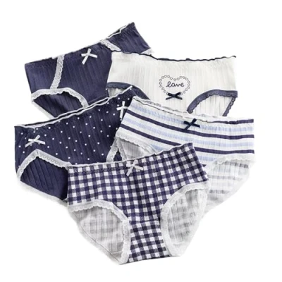 Image of FedMois Teenage Girls Knickers Cotton Underpants Underwear Pack of 5, plaid, 10 12 Years