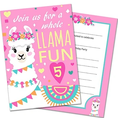Image of Olivia Samuel Llama 5th Birthday Party Invitations from A6 Double Sided Cards with Envelopes