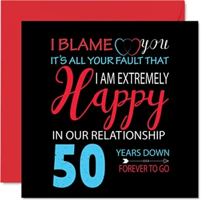 Image of Funny Gold Anniversary Card for Husband Wife Your Fault I&#039;m Extremely Happy 50th Wedding Partner, 145mm x Greeting Cards Fiftieth Anniversaries