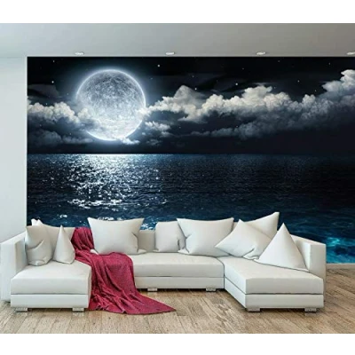 Image of amazingsticker Sea Beach Night Moon Clouds Stars Wall Mural Photo Wallpaper Bedroom Decoration Poster Covering 390x260cm