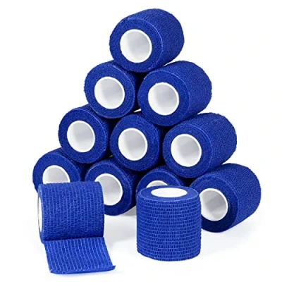 Image of Cohesive Bandage Wrap 2&quot; x 5 Yards, Self Adherent Vet 5CM 4.5M Adhesive Tape for Wrist &amp; Ankle Sprain Swelling Breathable Elastic Pet Grip Cover Blue (12 Roll)