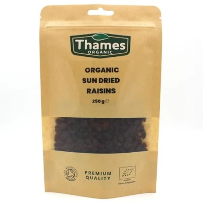 Image of Organic Raisins Sun Dried, Unsweetened, Unsulphured, Raw, Vegan, GMO Free, Certified No Additives or Preservatives Nutritious and Delicious Thames 250g