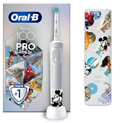 Image of Oral B Pro Kids Electric Toothbrush, 1 Toothbrush Head, x4 Disney Stickers, Travel Case, 2 Modes with Kid Friendly Sensitive Mode, Ages 3+, Pin UK Plug, Special Edition
