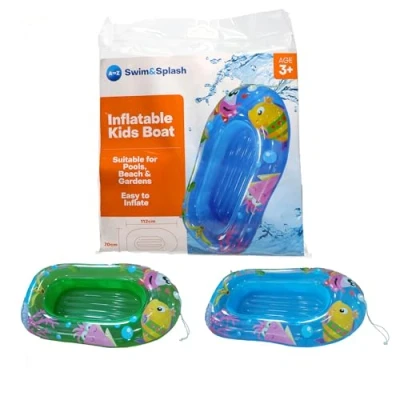 Image of Swim&amp;Splash Inflatable Kids Boat, 112 x 70 cm, Age 3+, for Pools Beach Garden, Blue, Green
