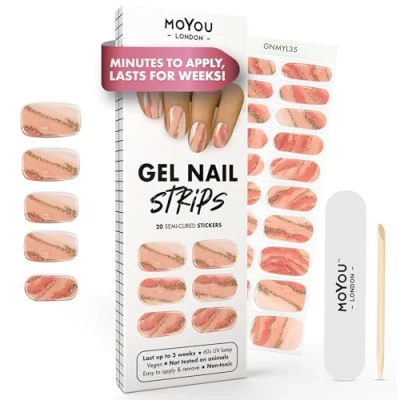 Image of MOYOU LONDON Semi Cured Gel Nail Strips 20 Pcs. Wraps for Salon Quality Manicure Works with Any UV Lamp Easy to Apply, Trim, &amp; Remove Stickers