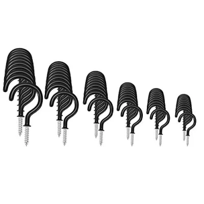 Image of TINA 75Pcs Cup Hooks Ceiling Nickel Plated Metal Hook Holder (5 Sizes Black)