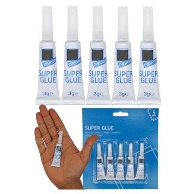 Image of 5Pcs Super Glue All Purpose with Pin Point Nozzle, Strong Adhesive, Fast Superglue 8.3cm, Impact Tough, Setting, Thick Gel for Hard Plastic, DIY Craft, Rubber, Metal and Leather