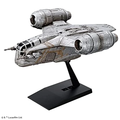 Image of Revell (Bandai Original 01213 Star Wars: The Mandalorian Razor Crest™ (in Flight) 1:144 Scale Unbuilt/Pre Coloured/Clip Together (Non Glue) Plastic Model Kit with Display Stand, Grey
