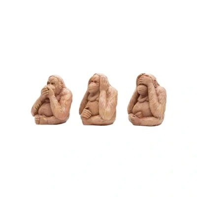 Image of Garden Mile Set of 3 Wise Monkey Statues Brown Large Stone Effect Floor Mounted Hear, Speak and See No Evil Ornament Outdoor Decorative Christmas Ornaments Place for Patio, Pond or