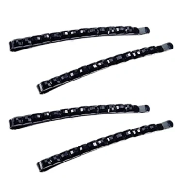 Image of 4 Pcs Black Rhinestone Barrettes, Shiny Hair Pin, Crystal Diamond Bobby Hairpin, Sparkly Decoration for Women Clip Bangs Metal Accessories Pins