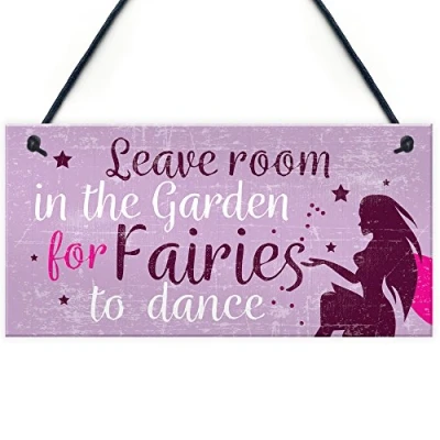 Image of RED OCEAN Garden Sign Shed Hanging Plaque Leave Room For Fairies SummerHouse Friendship Gift
