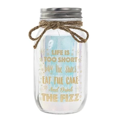 Image of Lesser &amp; Pavey LED Light Up Firefly Glass Fairy Mason Jar Birthday Gift Life Is Too Short