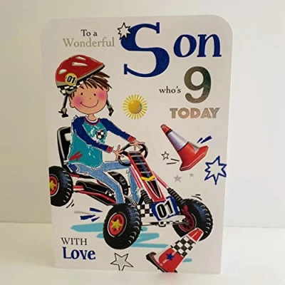 Image of Jonny Javelin Wonderful Son Age 9 Who&#039;s Today Birthday Card Go Karting