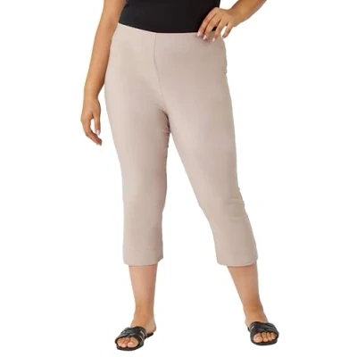 Image of Roman Originals Plus Size Cropped Trousers for Women UK Ladies Curve Capri Leggings Summer Pants Short Crop Stretch 3/4 Length Three Quarter Pedal Pusher Clothes Elasticated Taupe 30