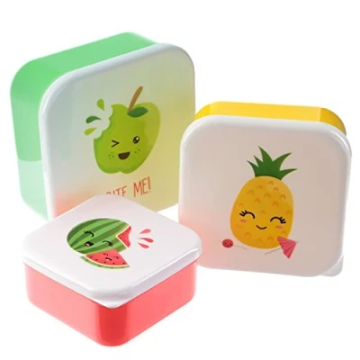 Image of Set of 3 Plastic Lunch Boxes Fun Fruit with Faces Design