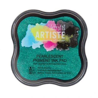 Image of Artiste Pigment Pearlescent Mantis Green Ink Pad for Stamping, Embossing Powders, Crafting Supplies, Pigmented Use with Clear Stamps, Rubber Pads are Safe Non Toxic Acid Free