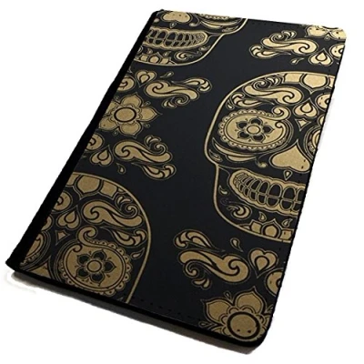 Image of Passport Cover/Holder. Sugar Skull Black with Gold (not Metallic).Protection for Passport. Goth Emo