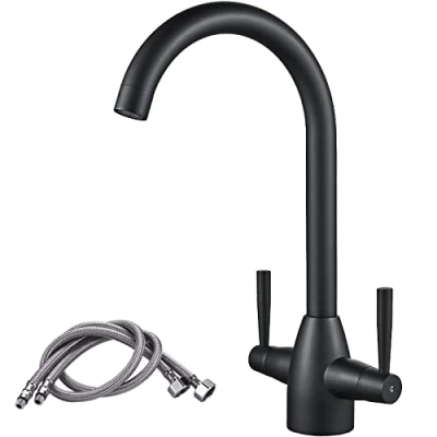 Image of Black Kitchen Tap, NewEast Dual Lever Swivel Spout Monobloc Sink Mixer Taps