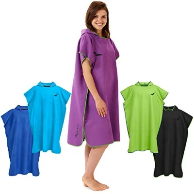 Image of Fit Flip Changing Robe Towel Poncho Adult Microfibre Swim and Surf Quick Dry Hooded for Men Women size M, Purple Green