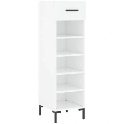 Image of vidaXL White Engineered Wood Shoe Cabinet Industrial Style Storage Organizer with Drawer and Open Compartments for Living Room or Hallway