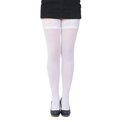 Image of Colourful Opaque 40 Denier Microfibre Hold Ups Stockings by SENTELEGRI, Sizes S XXL (XXLarge, White)