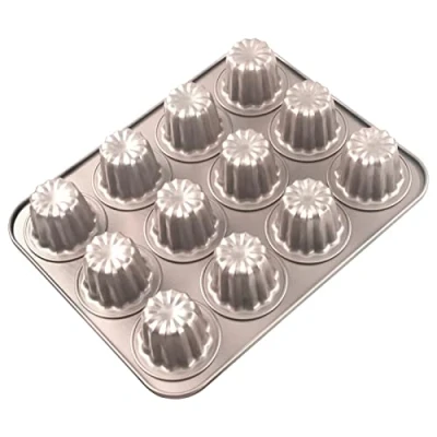 Image of OGIBRIDI Caneles Mould Mini Cake Tins for Baking Cannele Bordelaise Bakeware Non Stick French Pastry Mold Muffin Tin Panna Cotta Moulds Cannelé Cupcake Jelly Carbon Steel 12 Cavity