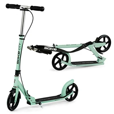 Image of SOKE City Urban Scooter for Leisure Riding Foldable, Adjustable Handlebar ABEC 9 Carbon Bearings Made of Chrome Plated Steel PU Wheels 88A Aluminium Deck Green