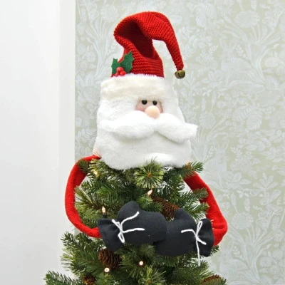 Image of Christmas Tree Topper Hugger Long Bendy Arms Soft Fleece Knit Fabrics Santa