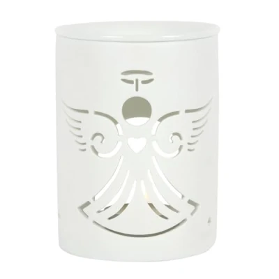 Image of Elegant Angel Cut Out Design White Ceramic Oil Burner 13.6cm x 10.6cm (1 Pc.) Premium Quality Material Ideal for Aromatherapy, Home Decor Accent &amp; Gift