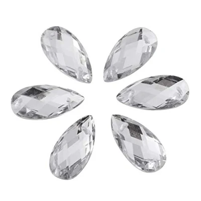 Image of 200pcs/pack Acrylic Resin Flatback Sew on Rhinestones Buttons Drop Shaped Crystal Accessories with 2 Hole for DIY Craft Decoration(9 * 18mm White)