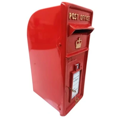 Image of Large Cast Iron Crown Traditional Mail Post Box In Red With Gold Detail