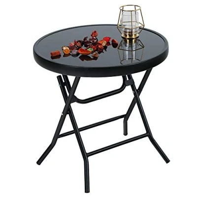 Image of PHI VILLA Folding Side Table, Foldable Coffee Outdoor Garden Small Round Patio Table Black