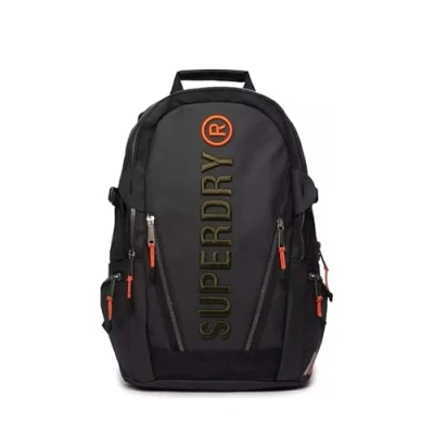Image of Superdry Women&#039;s Tarp Backpack with Embroidery, Black/khaki green, standard size, Rucksack