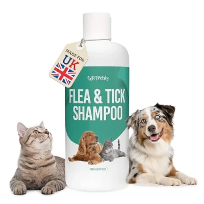 Image of Flea &amp; Tick Shampoo for Dogs by Petsly 500ml Fast Acting pH balanced Natural Cat Dog Kills Fleas and Eggs, Anti Itch, Highly Effective with Aloe Vera, Tea Tree Eucalyptus Oils