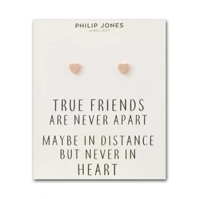 Image of Philip Jones Rose Gold Plated Heart Stud Earrings with Quote Card