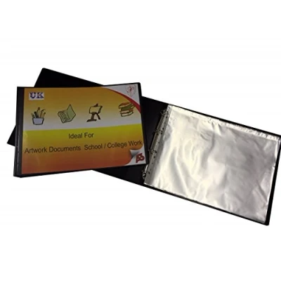 Image of 2xTiger A3 deluxe landscape 4 D ring binder folder file art black presentation portfolio + 5 sleeves