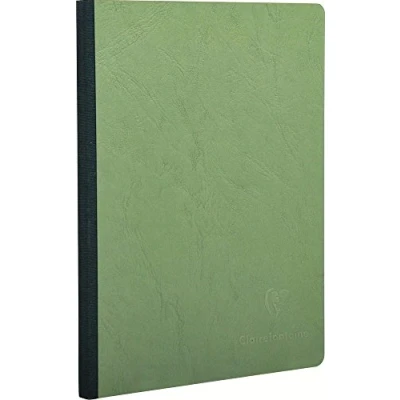 Image of Clairefontaine Ref 795403C Age Bag Clothbound Notebook (192 Pages) A5 Size, Plain Rulings, 90gsm Brushed Vellum Paper Green Leather Effect Cover