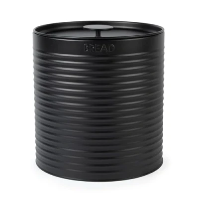 Image of Russell Hobbs RH03269EU7 Ribbed Bread Bin Metal Box, Large Kitchen Canister, Countertop Storage/Organisation, Durable Powder Coated Steel, Pull Top Lid, Easy to Clean, Design, Black