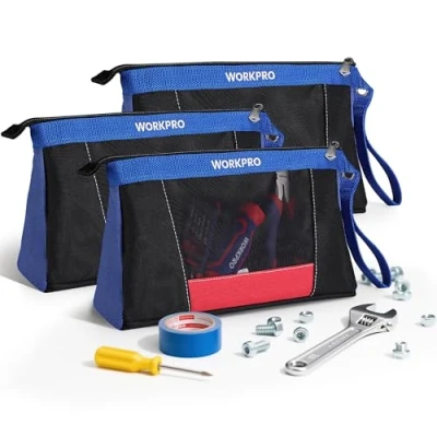 Image of WORKPRO 12&quot; Tool Pouches with Zipper, Heavy Duty small Bag, Utility pouch for Organizers and Storage, Mini 3 Pack