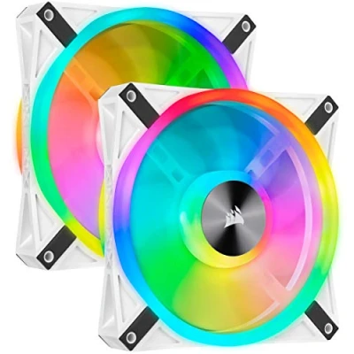 Image of Corsair iCUE QL140 RGB, 140 mm RGB LED PWM Fans (68 Individually Addressable LEDs, Speeds Up to 1,250 RPM, Low Noise) Dual Pack with Lighting Node CORE Included White