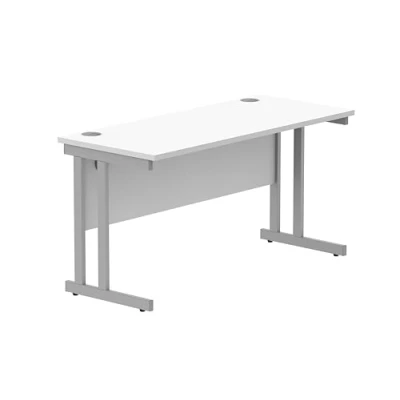 Image of Office Hippo Essentials Rectangular Writing Computer Work Place, Home Desk with Cable Port Management, Wood, Arctic White, 140x60cm