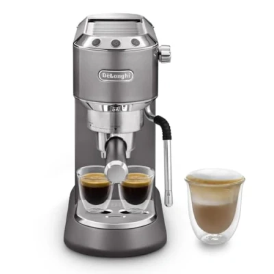 Image of De&#039;Longhi Dedica Arte EC885.​GY, Traditional Barista Pump Espresso Machine, Manual Coffee My LatteArt Steam Wand, Compact Design 15cm Wide, Fit Mug Up to 13cm, Grey