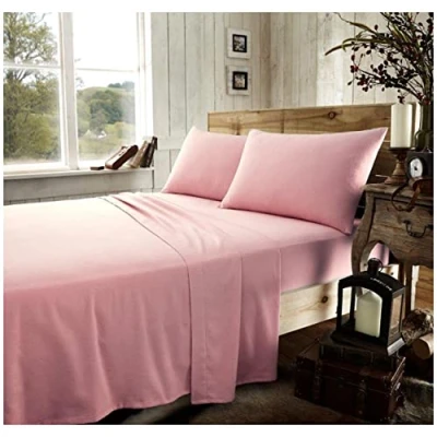 Image of GC GAVENO CAVAILIA Brushed Cotton Bed Sheets, Flannelette Fitted Sheet With Pillowcases, Plain Flat Double, Pink