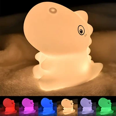 Image of SAMLAK Cute Dinosaurs Night Light Baby, Led Silicone Bedside Lamp with 7 Changes and Tap Control USB Charging Sleep Lights for Girls Boys Nursery Decoration Gifts
