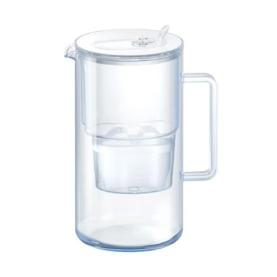 Image of AQUAPHOR Glass White Water Filter Jug Take to Table Premium Design with Easy Fill Flip Open Lid, 2.5L Capacity, 1 X MAXFOR+ Included, Reduces Limescale, Chlorine &amp; Microplastics.