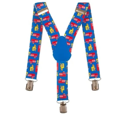 Image of Childrens 1 5 Years Elasticated Clip on Braces/Suspenders with Fire Engine Design Light Blue