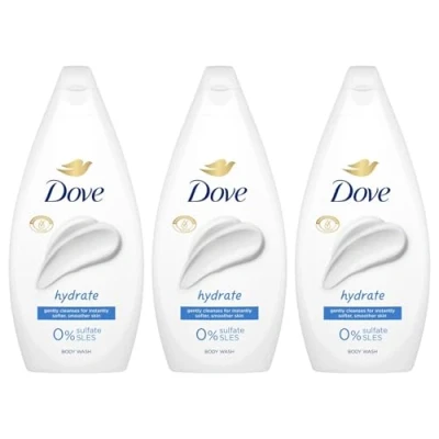 Image of Dove Hydrate Body Wash 0% Sulfate SLES for Women Made with Naturally Derived Cleansers and Plant Based Moisturiseres Gently Cleanses Softer Smoother Skin, 450ml Pack of 3